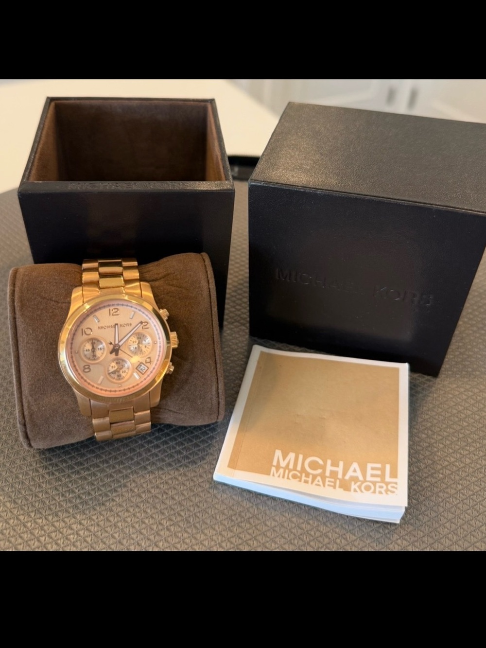 Michael Kors Rose Gold-Tone Bracelet Chronograph Watch with Box
